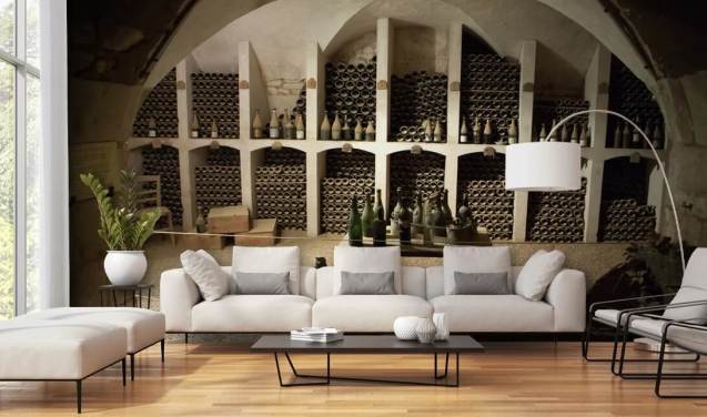 rustic 3d wallpaper mural called Grand Wine Cellar for kitchens, bars and wine cellars