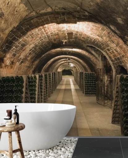 ruskea muokattava 3D-viinikellarin taustakuvamaalaus nimeltään Wine Cellar keittiöihin. ruskea muokattava 3D-viinikellarin taustakuvamaalaus nimeltään Wine Cellar keittiöihin.