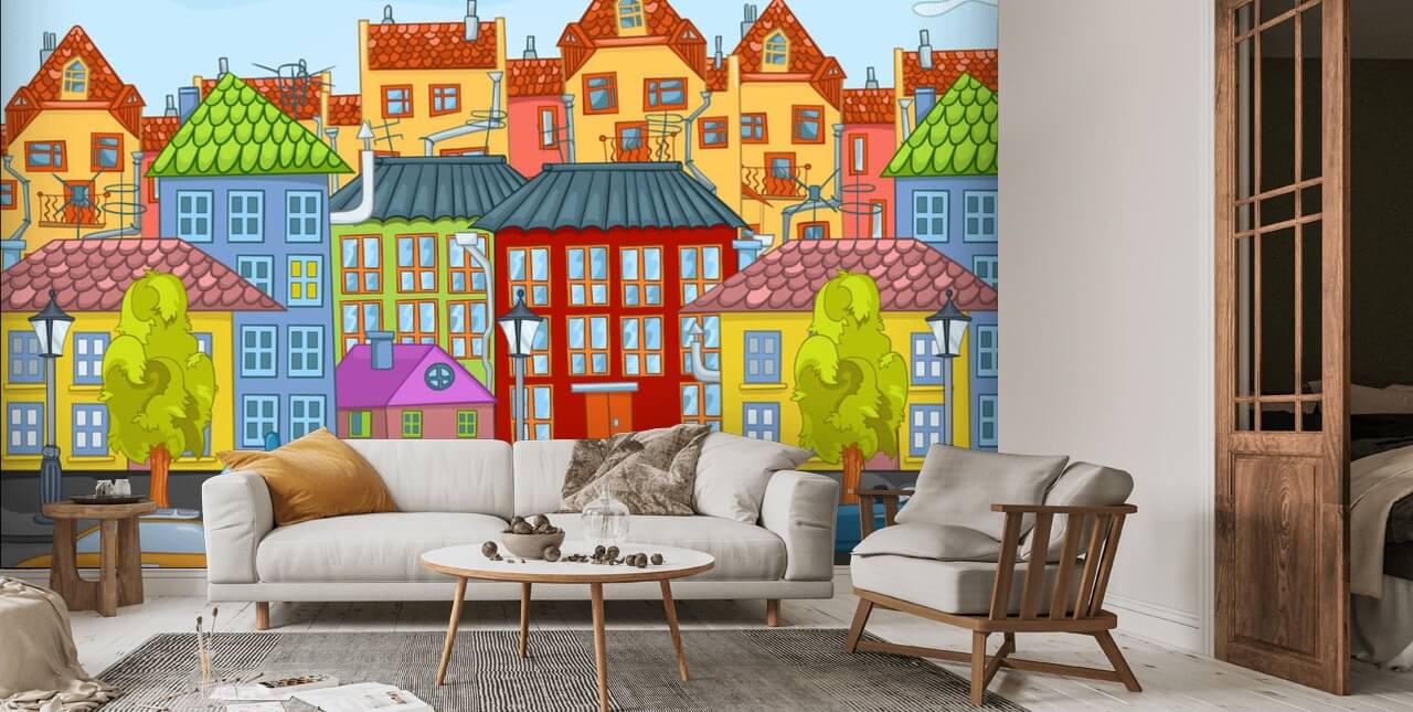 Cartoon Town Wallpaper Mural Wallsauce Uk