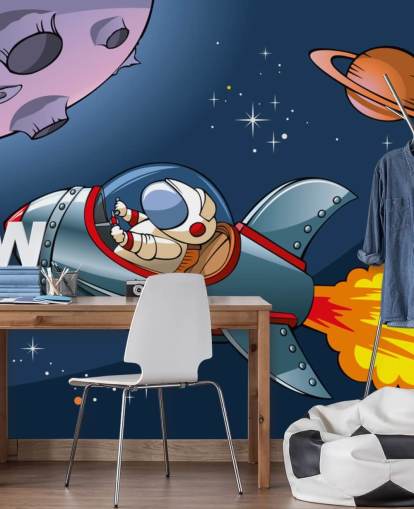 Tegneserie astronaut i rakettbakgrunn Tegneserie astronaut i rakettbakgrunn