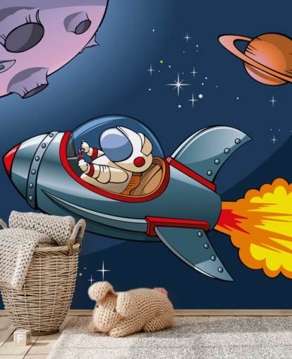 Zeichentrick-Astronaut im Raketentapete Zeichentrick-Astronaut im Raketentapete