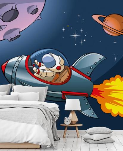 Tecknad astronaut i rakettapet Tecknad astronaut i rakettapet