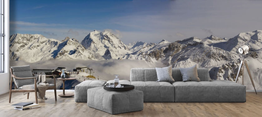 Cabana de esqui Courchevel no mural da parede da montanha
