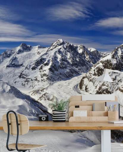 Snødekte fjell og blå himmel Mural Snødekte fjell og blå himmel Mural