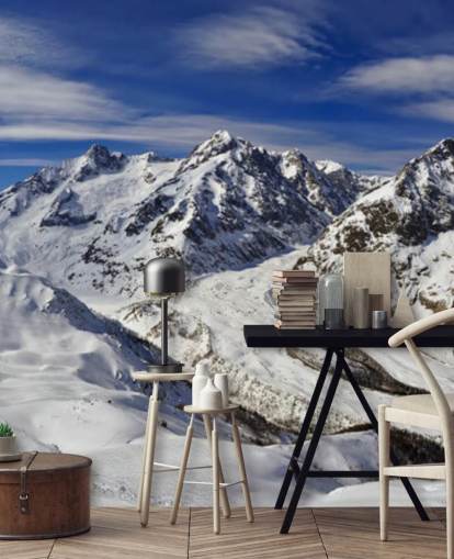 Snowy Mountains and Blue Skies Mural Snowy Mountains and Blue Skies Mural