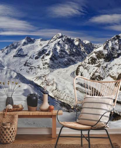 Snowy Mountains and Blue Skies Mural Snowy Mountains and Blue Skies Mural