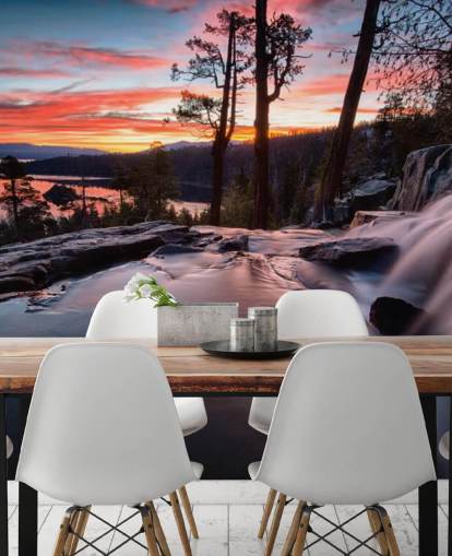 Pink and Blue Waterfall and Lake Wall Mural Pink and Blue Waterfall and Lake Wall Mural