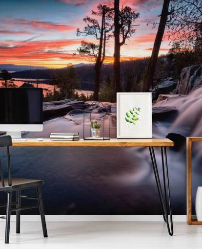 Pink and Blue Waterfall and Lake Wall Mural Pink and Blue Waterfall and Lake Wall Mural