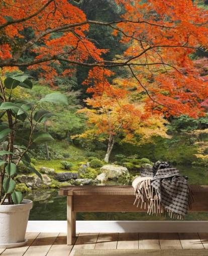 green and orange custom forest wallpaper mural called Autumn Woodland Colours for bedrooms green and orange custom forest wallpaper mural called Autumn Woodland Colours for bedrooms