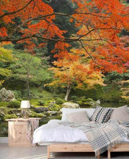 green and orange custom forest wallpaper mural called Autumn Woodland Colours for bedrooms green and orange custom forest wallpaper mural called Autumn Woodland Colours for bedrooms