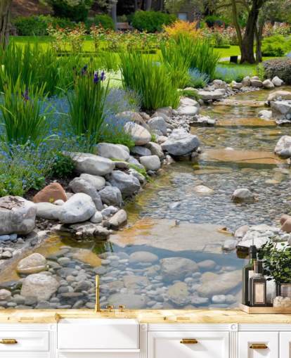 Rentouttava japanilainen puutarha Brook -tapetilla Rentouttava japanilainen puutarha Brook -tapetilla