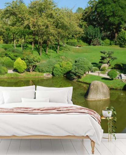 Japanese Garden with Red Bridge Wall Mural Japanese Garden with Red Bridge Wall Mural