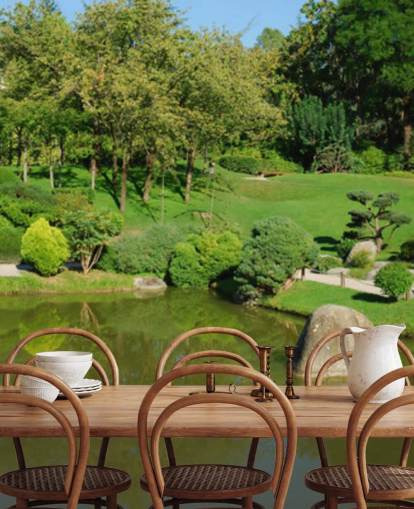 Japanese Garden with Red Bridge Wall Mural Japanese Garden with Red Bridge Wall Mural