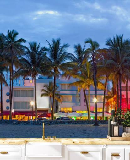 Colour Houses on Miami Beach at Dusk Wall Mural Colour Houses on Miami Beach at Dusk Wall Mural