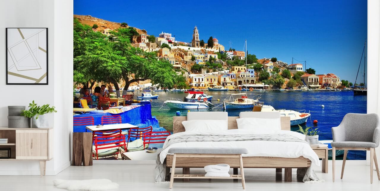 Greek Coastal Town Wallpaper