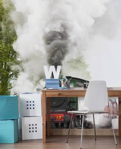 Punainen ja vihreä höyryjuna radalla Taustakuva Punainen ja vihreä höyryjuna radalla Taustakuva