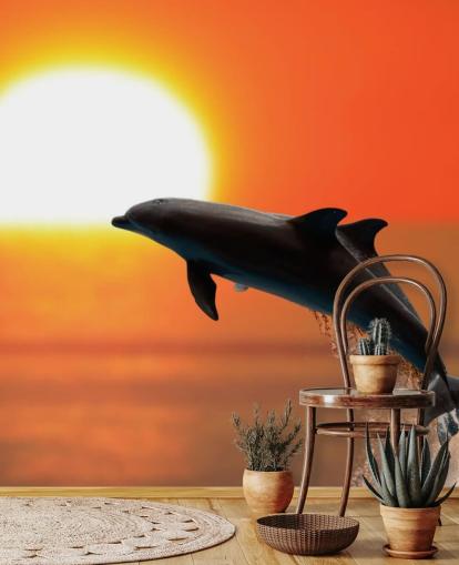 Jumping Dolphins at Sunset Wallpaper Jumping Dolphins at Sunset Wallpaper