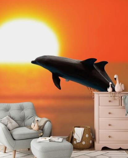 Jumping Dolphins at Sunset Wallpaper Jumping Dolphins at Sunset Wallpaper