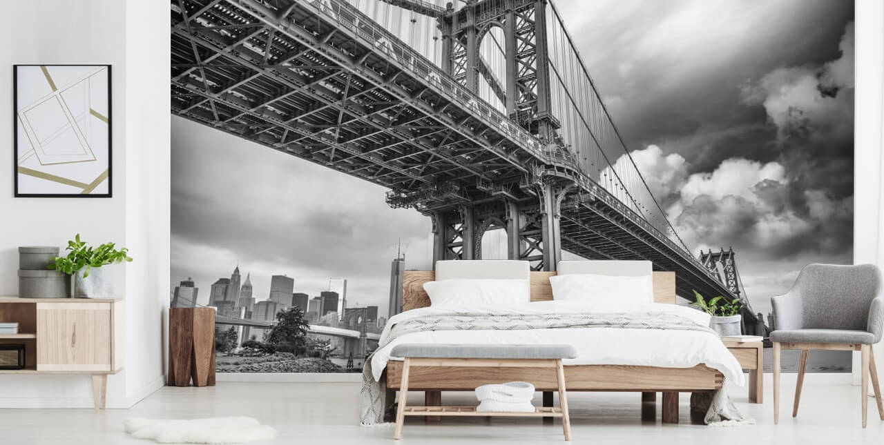Black and White Brooklyn Bridge Wall Mural Black and White Brooklyn Bridge Wall Mural