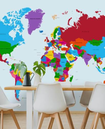 papel de parede de mapa-múndi personalizado multicolorido chamado Mapa de cores do mundo para escritórios e quartos infantis papel de parede de mapa-múndi personalizado multicolorido chamado Mapa de cores do mundo para escritórios e quartos infantis