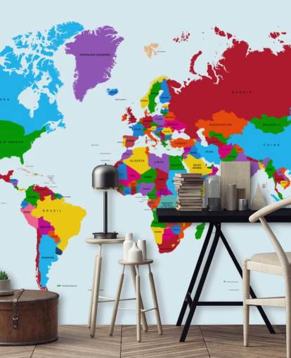 multicolored custom world map wallpaper called Color Map of the World for offices and kid's bedrooms multicolored custom world map wallpaper called Color Map of the World for offices and kid's bedrooms