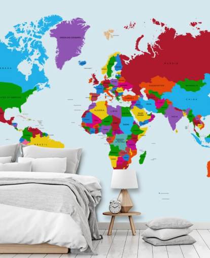 veelkleurig op maat gemaakt wereldkaartbehang genaamd Colour Map of the World voor kantoren en kinderkamers veelkleurig op maat gemaakt wereldkaartbehang genaamd Colour Map of the World voor kantoren en kinderkamers