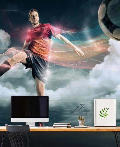 Jalkapalloilija potkiminen pallo taustakuva Jalkapalloilija potkiminen pallo taustakuva