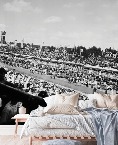 sort/hvid tilpasselig bilracing tapetmaleri kaldet GT Cars Le Mans 24 Hour Race (1963) til soveværelser, kontorer og virksomheder sort/hvid tilpasselig bilracing tapetmaleri kaldet GT Cars Le Mans 24 Hour Race (1963) til soveværelser, kontorer og virksomheder