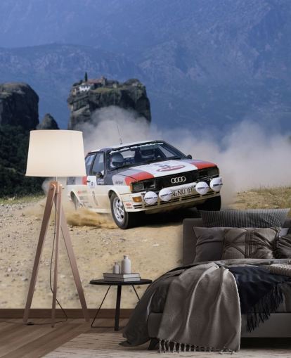 Kilpa-auto pölyradalla Taustakuva Mural Kilpa-auto pölyradalla Taustakuva Mural