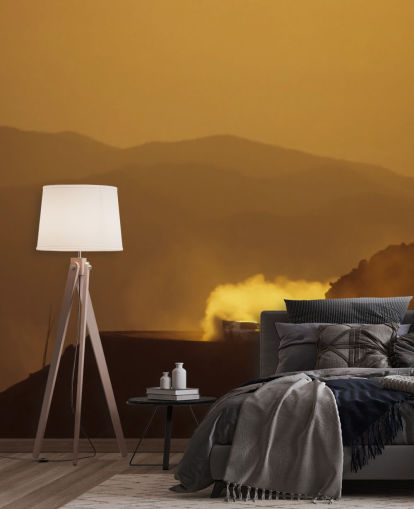 Auto Dusty Mountain Roadilla auringonlaskun taustakuva Auto Dusty Mountain Roadilla auringonlaskun taustakuva