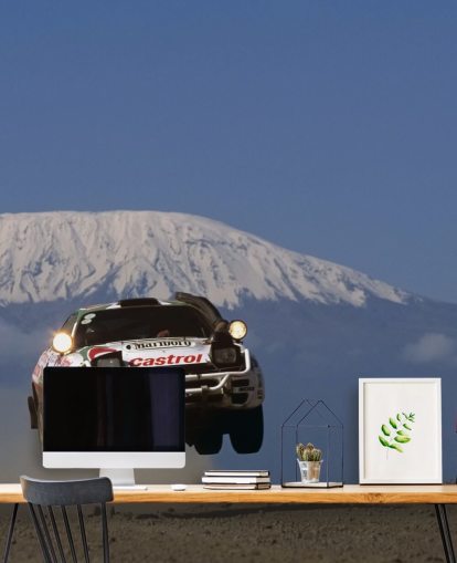 Carta da parati bianca auto da rally in aria Carta da parati bianca auto da rally in aria