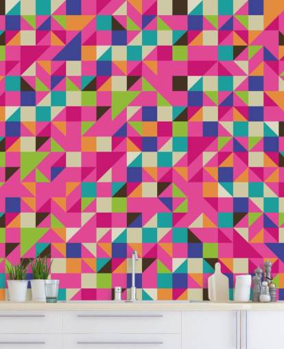 Flerfarget og rosa geometrisk veggmaleri Flerfarget og rosa geometrisk veggmaleri