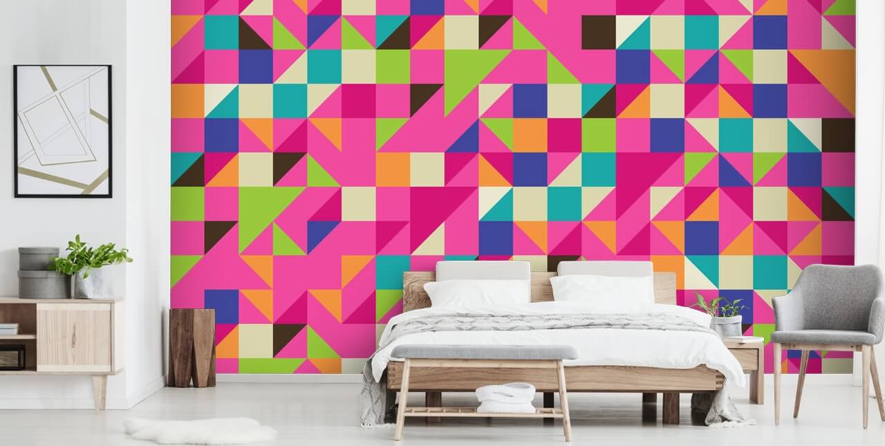 Décoration murale géométrique multicolore et rose