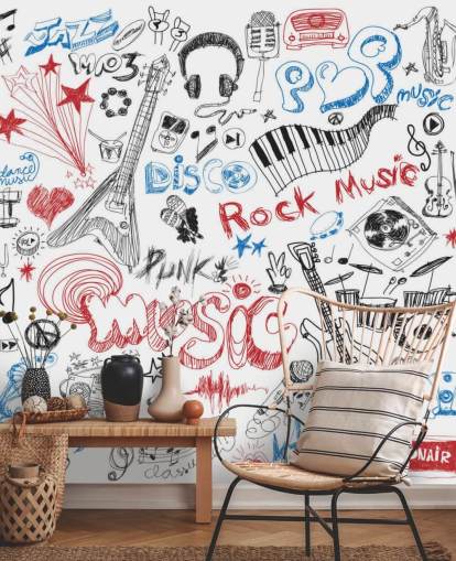 Decorazione murale con montaggio musicale disegnato a mano Decorazione murale con montaggio musicale disegnato a mano