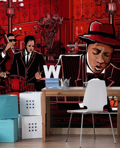 Red and Black Jazz Club Painting Wall Mural Red and Black Jazz Club Painting Wall Mural