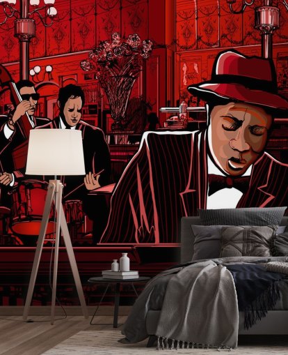 Decorazione murale con pittura jazz club rossa e nera Decorazione murale con pittura jazz club rossa e nera