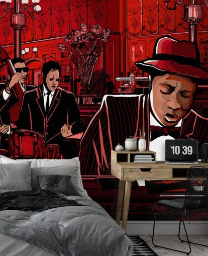 Papier Peint Fresque Club de Jazz Rouge et Noir Papier Peint Fresque Club de Jazz Rouge et Noir