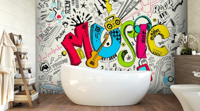 anpassningsbar graffiti tapet väggmålning som heter Music Doodle för barnets sovrum