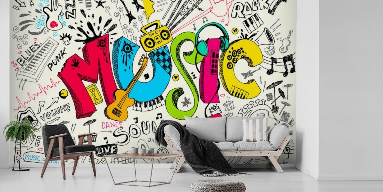 Wall Murals music-themed: drums and guitar – Tapetenshop.lv
