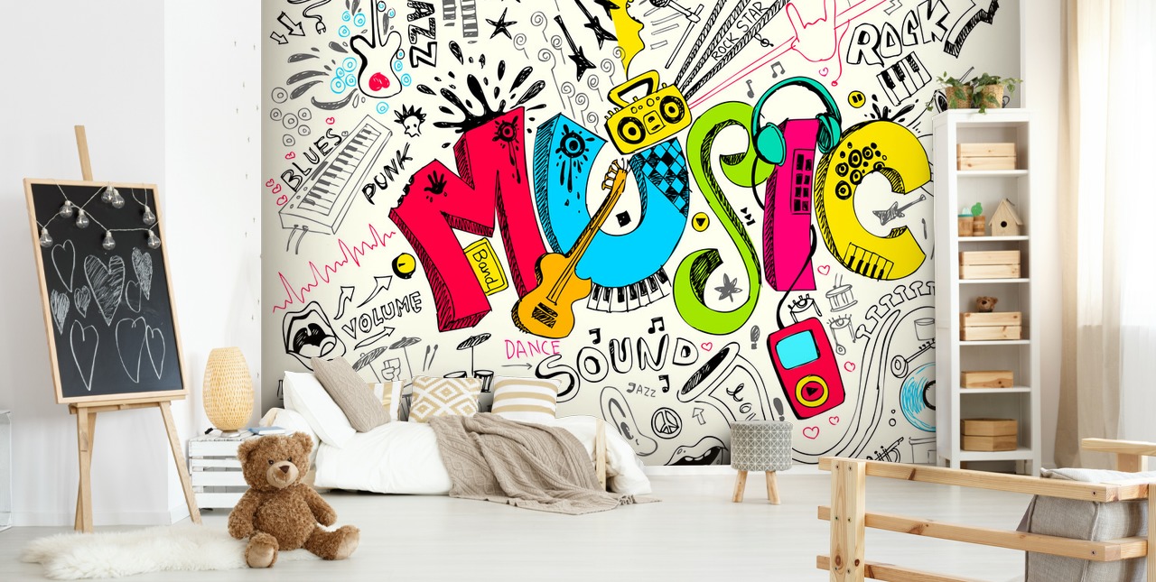 anpassningsbar graffiti tapet väggmålning som heter Music Doodle för barnets sovrum anpassningsbar graffiti tapet väggmålning som heter Music Doodle för barnets sovrum