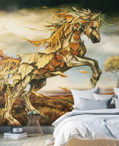 Mural Caballo otoñal hecho de hojas Mural Caballo otoñal hecho de hojas