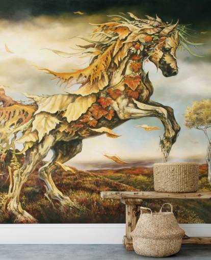 Autumn Horse gemaakt van Leaves Mural Autumn Horse gemaakt van Leaves Mural