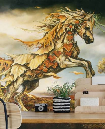 Cavalo de outono feito de folhas Mural Cavalo de outono feito de folhas Mural