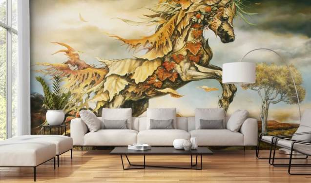 Høst hest laget av blader Mural