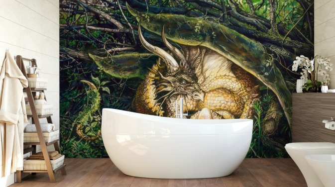 Papel de parede Dragon Resting in Forest
