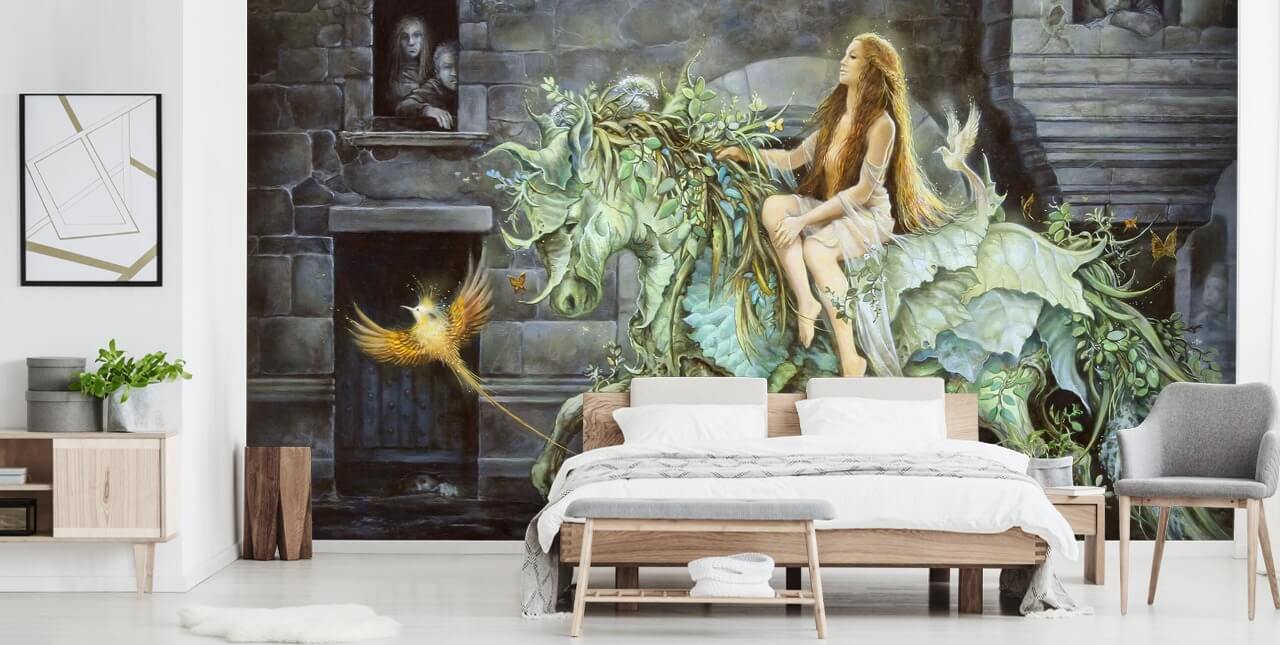Lady Riding Leaf Horse Wallpaper