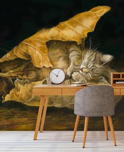 kissanpentu unessa syksyllä lehdet kissanpentu unessa syksyllä lehdet