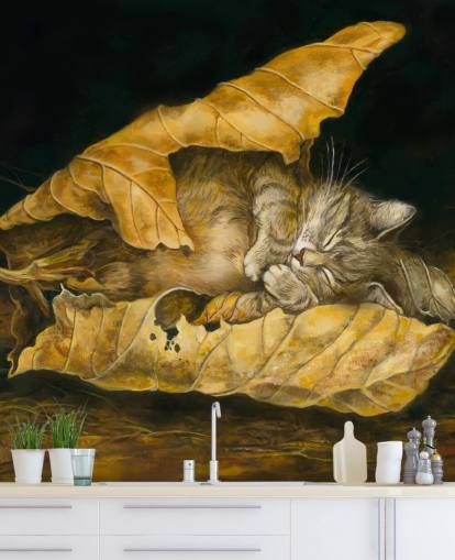 kitten asleep in autumn leaves kitten asleep in autumn leaves