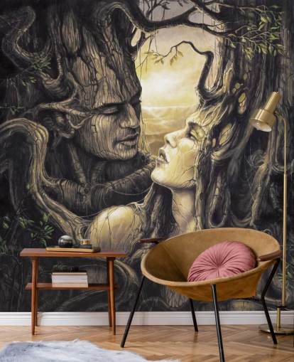 brown fantasy forest wallpaper mural called The Couple by Severine Pineaux for bedrooms brown fantasy forest wallpaper mural called The Couple by Severine Pineaux for bedrooms