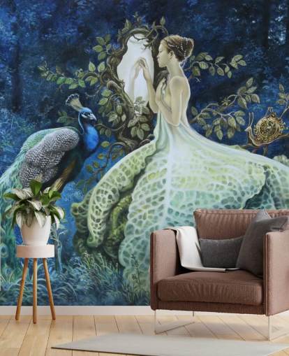 Cabbage Dress Lady and Peacock Wallpaper Cabbage Dress Lady and Peacock Wallpaper